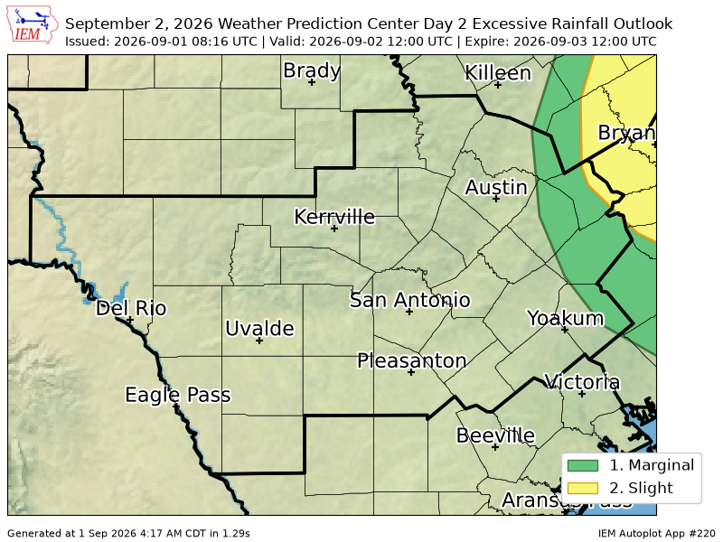 ScannerAtx's tweet photo. WPC issues Day 2 Slight Risk Excessive Rainfall Outlook at Sep 1, 8:16z for EWX https://t.co/48PU46xc7C https://t.co/tIlsxLmHu1