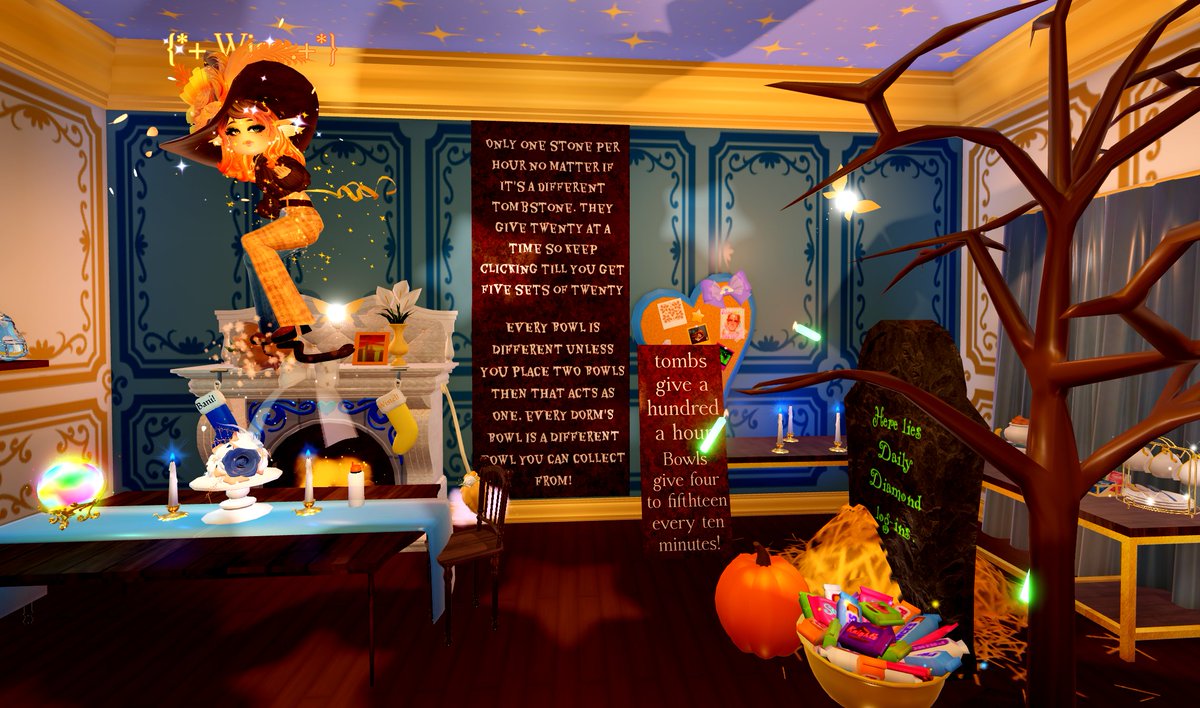 Wispyeon's tweet photo. Been on since 12 when #Royaleween started been updating the posters as people come and go and have questions! You should add some too to help your fellow Royales this Evening Fall season! I also recommend opening a Realm so others can benefit even when you're offline! #royalehigh https://t.co/nNzRzqmtwK