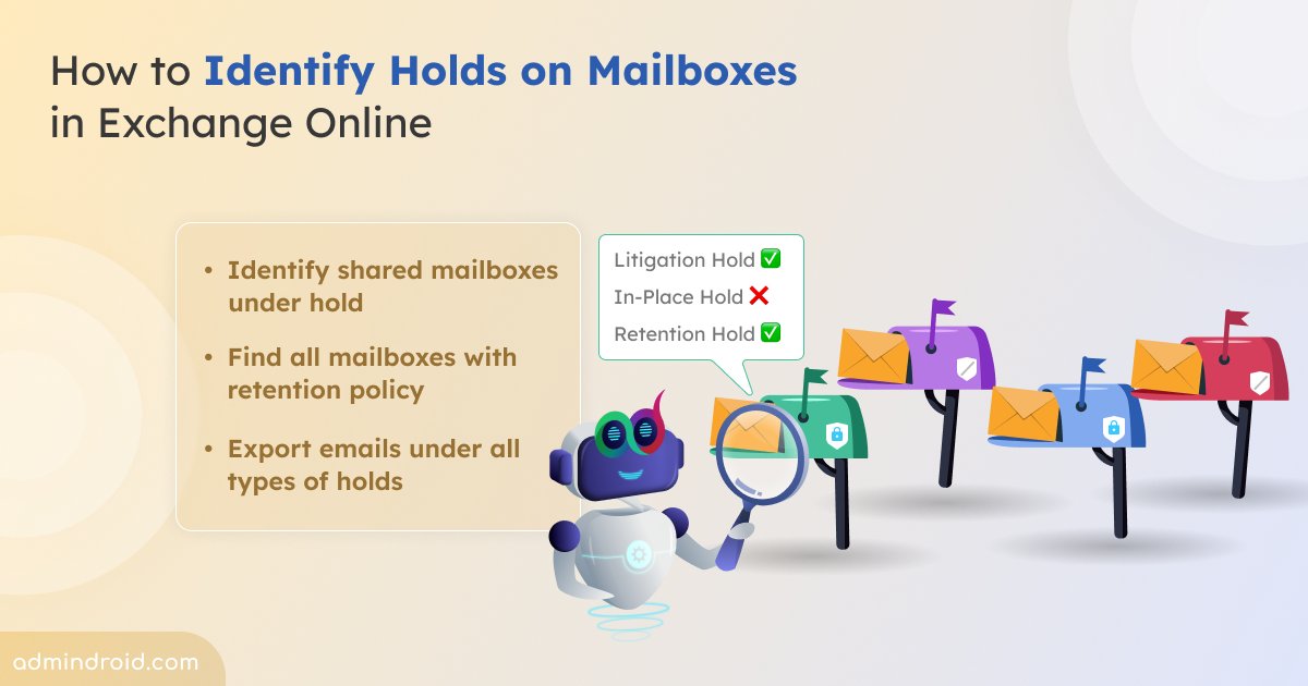 AdmiinDroid's tweet photo. ⚠️ EAC’s #LitigationHold report only shows enabled/disabled. Other hold settings need #PowerShell & even getting a complete view across mailboxes means checking multiple properties!
Here’s a simpler way to review mailbox holds👇
https://t.co/YEYZrcQKjH
#Microsoft365 #AdminDroid https://t.co/g0aeoBdpAG