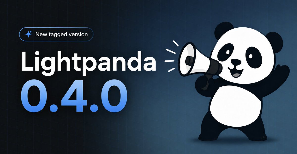 lightpanda_io's tweet photo. Lightpanda 0.4.0 is out

> Breaking: iframes and workers no longer load by default (restore with --load-resources iframe and --load-resources worker)

> PDF and PNG output: --dump pdf and --dump png render the page's markdown, so text and structure rather than a pixel match. Same for Page.printToPDF and Page.captureScreenshot over CDP

> New Web APIs inc URLPattern, navigator.geolocation and WorkerNavigator

> --http-header sets headers on every request, and --http-version 1.1 pins the connection

> Introducing an orderfile to reduce the memory peak

> WebDriver BiDi support is WIP. More on this soon. We'd love your feedback on what's not working

Release notes here: https://t.co/GkeneAo10x