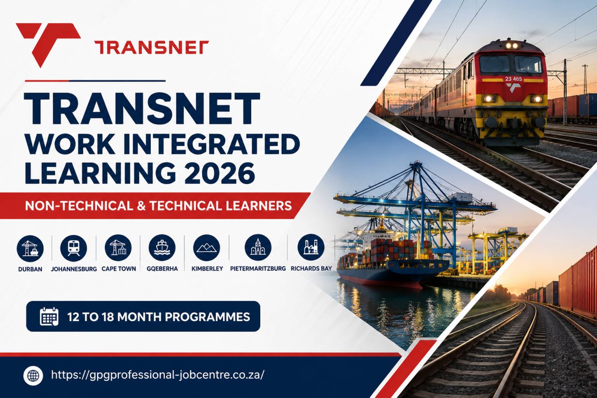 GPGVACANCIES's tweet photo. Transnet has opened Work Integrated Learning opportunities for 2026, with placements across several South African cities. Apply before the relevant September closing dates.

visit: https://t.co/NRB4TCkaRR

#TransnetJobs #WIL #WorkIntegratedLearning #SouthAfricaJobs https://t.co/W3kX8mRgg3