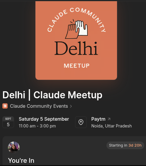 MiArtyiee's tweet photo. Who else is coming for @claudeai meetup???

So glad I got in , let's just hope for some cool swags as well🫣 https://t.co/4MAPlTa8Xh