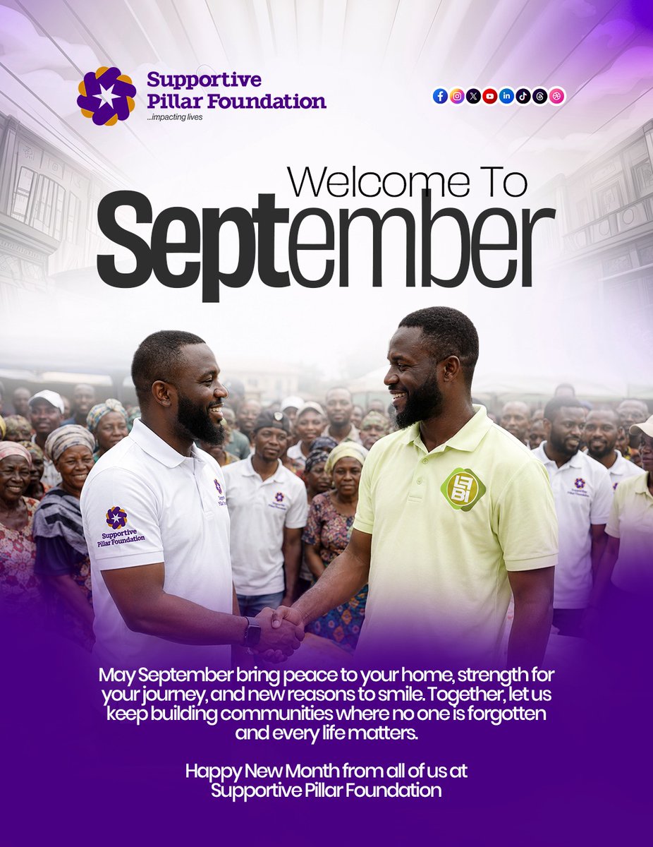 Supportivepf's tweet photo. A New Month. A Renewed Commitment to Impact.

As we welcome September, we are reminded that lasting change is built through compassion, shared purpose, and people willing to stand together for a greater cause.

Happy New Month from all of us at Supportive Pillar Foundation. https://t.co/g9keTANidp