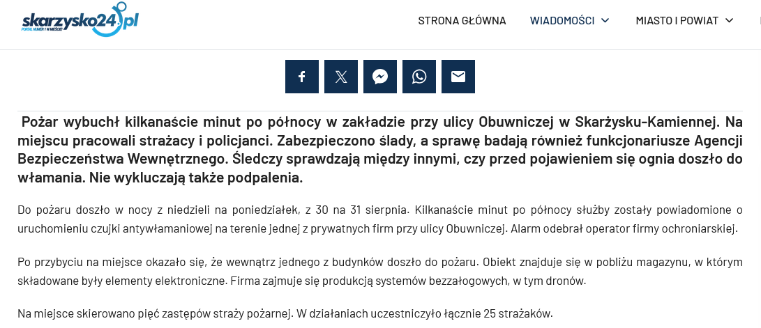 HakenJar's tweet photo. @pi_olszewski @szymbor 2/ "Do pożaru doszło w nocy z niedzieli na  poniedziałek, z 30 na 31 sierpnia. Kilkanaście minut po północy służby  zostały powiadomione o uruchomieniu czujki antywłamaniowej na terenie  jednej z prywatnych firm przy ulicy Obuwniczej. Alarm odebrał operator  firmy ochroniarskiej" https://t.co/ZysxblK9Fy