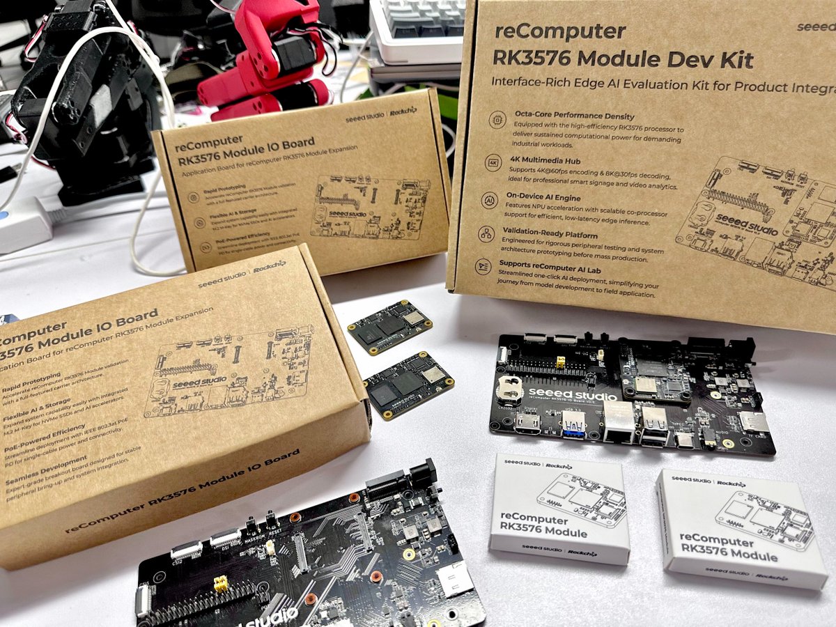 seeedstudio's tweet photo. π₯ #reComputer #Rockchip #RK3576 | LAUNCH THIS THURSDAY π
All-new reComputer RK3576 series is officially landing soon! Powerful edge AI platform with balanced performance & AI accelerator, perfect for edge computing, AIoT & intelligent vision projects π»β¨
Full lineup dropping this weekπ
β
reComputer RK3576 Dev Kit
βοΈ reComputer RK3576 Dev Kit with RK1820 AI Acceleration
β
reComputer RK3576 Module (8GB RAM/64GB eMMC)
βοΈ reComputer RK3576 Module (4GB RAM/32GB eMMC)
β
reComputer RK3576 IO Board
Complete specs & full dev ecosystem ready for your next AI deployment project! See you this Thursday!!!! π
π reComputer RK3576/RK3588 is IN STOCK: https://t.co/uiLv2IVrcl
#SeeedStudio #reComputerRK #Rockchip #reComputer #RK3576 #RK1820 #VisionAI #EdgeAI #AIoT #ComputerVision #reComputerAILab #AIDeployment #TheEasierPowerfulAIComputer #TheAIHardwarePartner