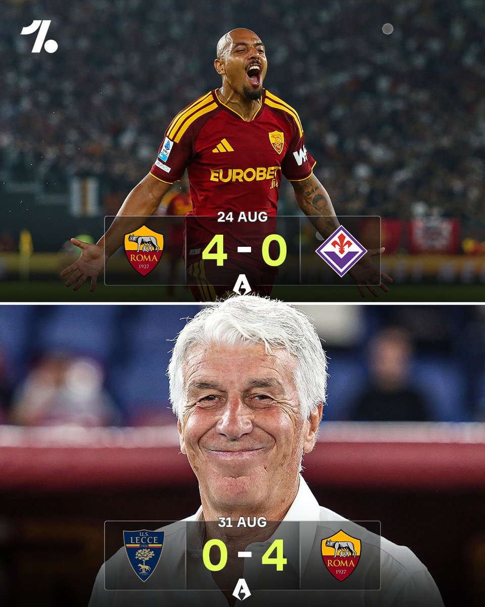OneFootball's tweet photo. Two games, eight goals, none conceded, top of the league 🙌🔝

Roma have started the season in sensational form under Gian Piero Gasperini 🐺 https://t.co/D1n0jF6vuT