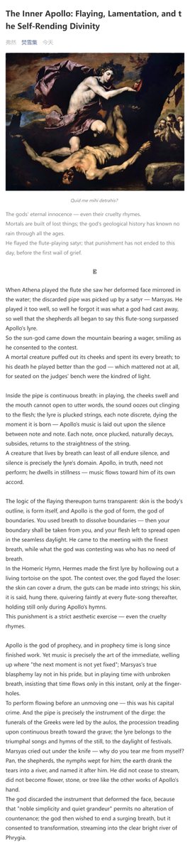 FrAnD_F's tweet photo. The Inner Apollo: The Eternal Innocence of Gods / The Manic Celebration / The Depressive Mourning / The Perfectionist's Self-Torture / Divine Self-Rending and Depth. #Anthropology #Mythology #Trauma #Psychoanalysis #Psychology #InnerChild #Jung #MythologicalArchetypes #Essay https://t.co/yh7IyMqh9r
