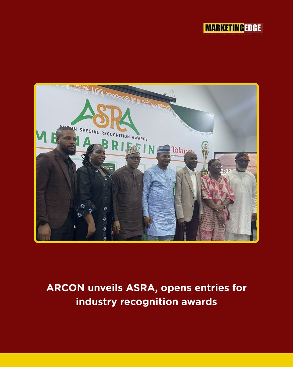 MarketingEdgeM's tweet photo. ARCON unveils the Special Recognition Awards (ASRA) to celebrate compliance &amp; excellence across Nigerian advertising! 

Nominations open Aug 31 – Sept 13.

Read full report on our website!

#ARCON #ASRA2026 #Advertising #Nigeria #MarketingEdge https://t.co/HmGh9RDdek
