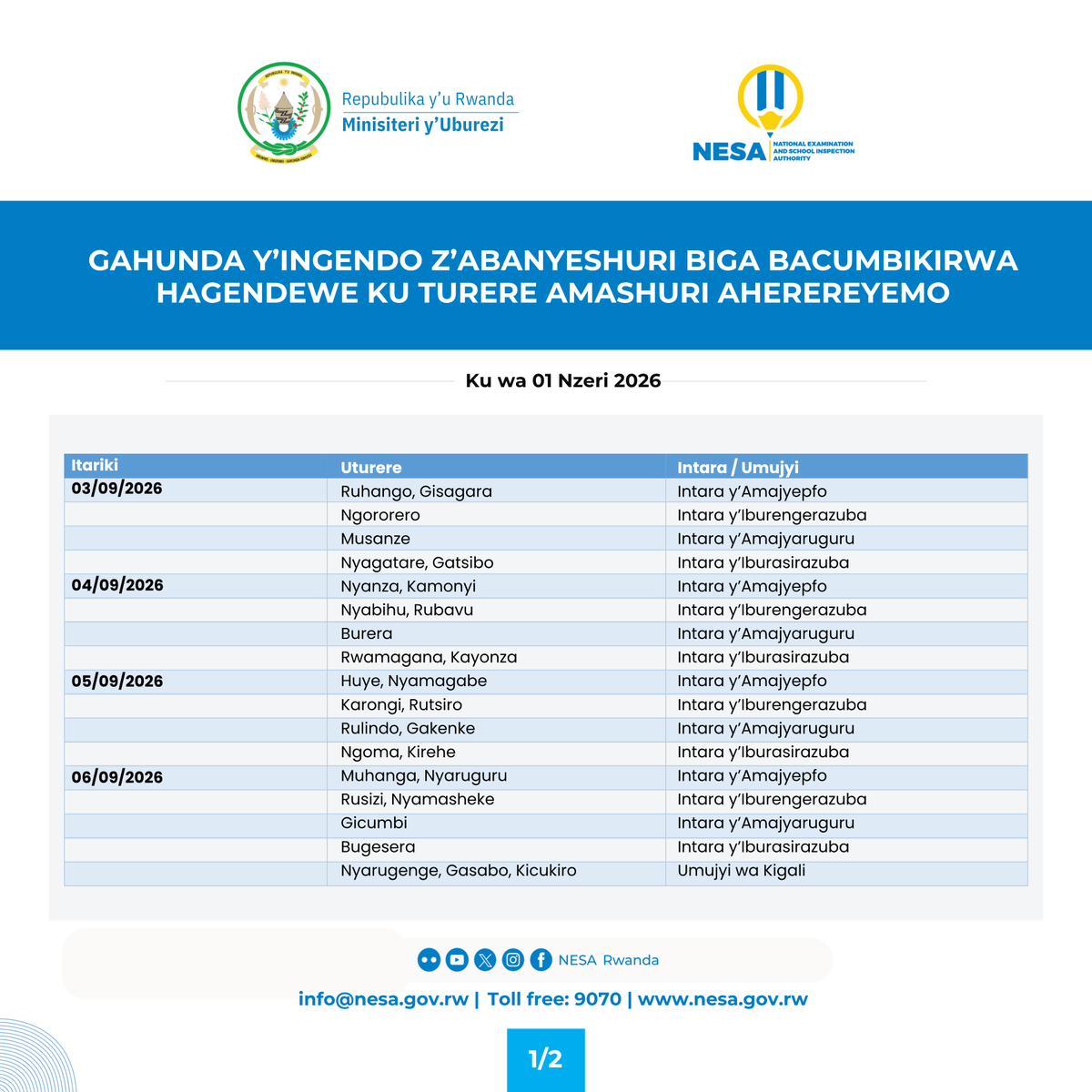 NESA_Rwanda's tweet photo. Gahunda y’ingendo z’abanyeshuri biga bacumbikirwa
hagendewe ku turere amashuri aherereyemo. https://t.co/tkIzGWcYeB