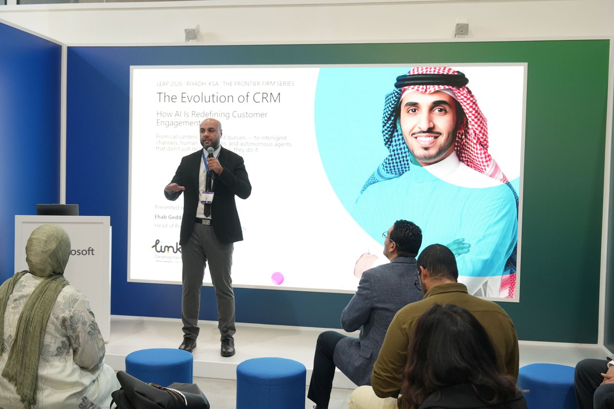 linkdevelopment's tweet photo. Session wrapped: Reactive to Autonomous, The CRM Evolution. The takeaway? Autonomous beats reactive, every time. Ehab Geddawy, Microsoft booth, Hall 1, Booth #E30, LEAP 2026. @Microsoft_Saudi #LinkDevelopment #MicrosoftArabia   #MicrosoftAI #oneLEAPaway #LEAP26 https://t.co/o0SzKdFQXl