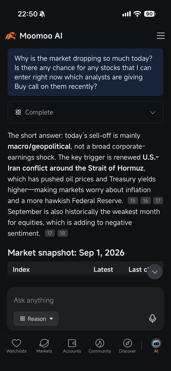 junlow29's tweet photo. https://t.co/jhnkTy80PJ

I’ve always been using Moomoo AI to overlook the market performance and also to ask it to tell me the highlights of quarter report, today I’ve asked several questions to Moomoo AI including why the market is…

#Moomoo #MoomooAi #AiTrading #MoomooMalaysia https://t.co/Pc43WH6Fxj