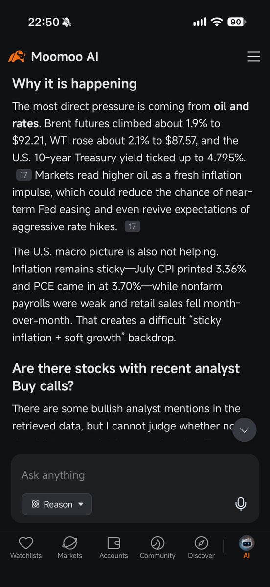 junlow29's tweet photo. https://t.co/jhnkTy80PJ

I’ve always been using Moomoo AI to overlook the market performance and also to ask it to tell me the highlights of quarter report, today I’ve asked several questions to Moomoo AI including why the market is…

#Moomoo #MoomooAi #AiTrading #MoomooMalaysia https://t.co/Pc43WH6Fxj