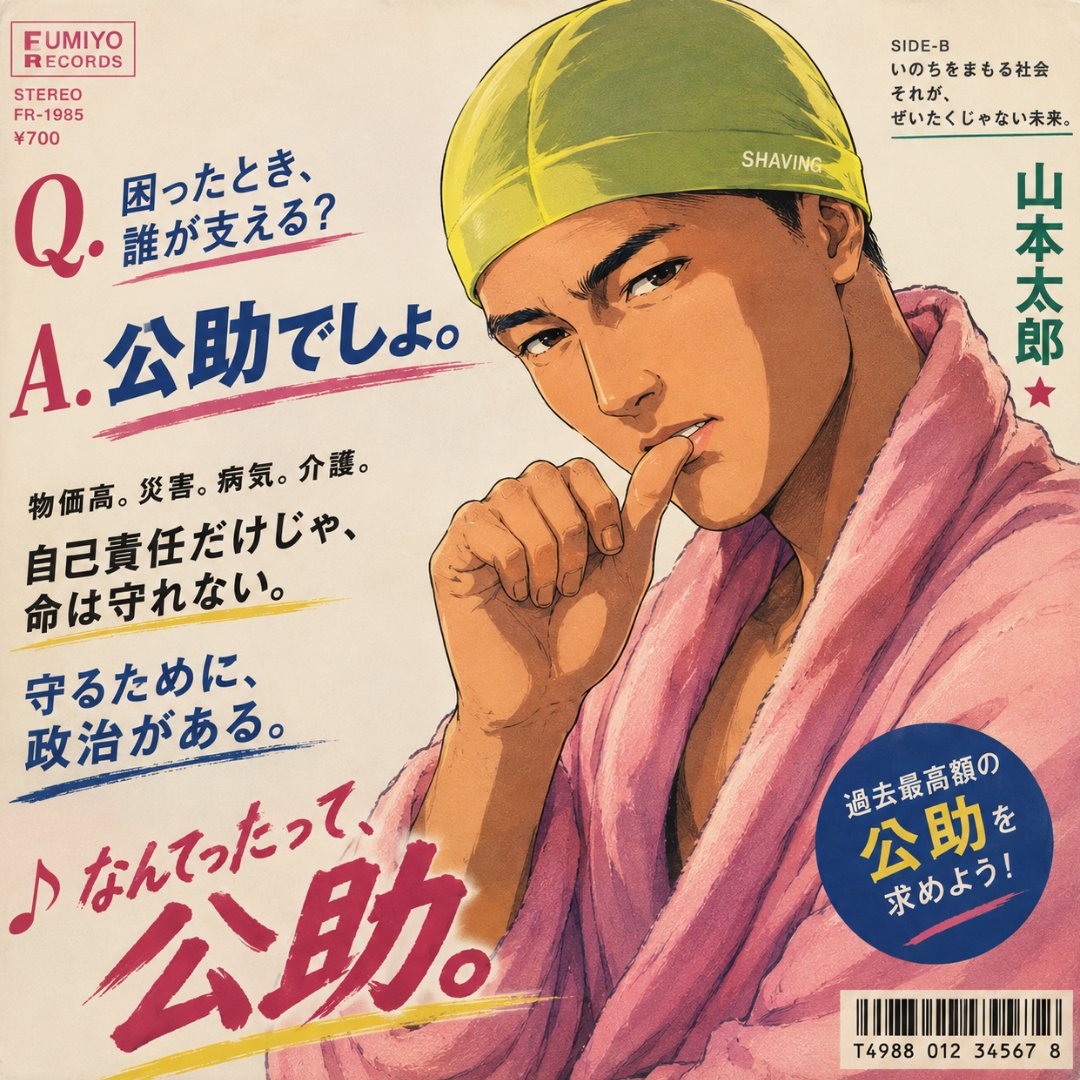 bunki_reiwa's tweet photo. Q. 困ったとき、誰が支える？
A. 公助でしょ。

物価高。災害。病気。介護。
自己責任だけじゃ、命は守れない。

守るために、政治がある。
そして令和に蘇る——
 メロリンキュー🎤😂

#なんてったって公助
#まず公助
#武器より防災 https://t.co/JQeOrqns3T