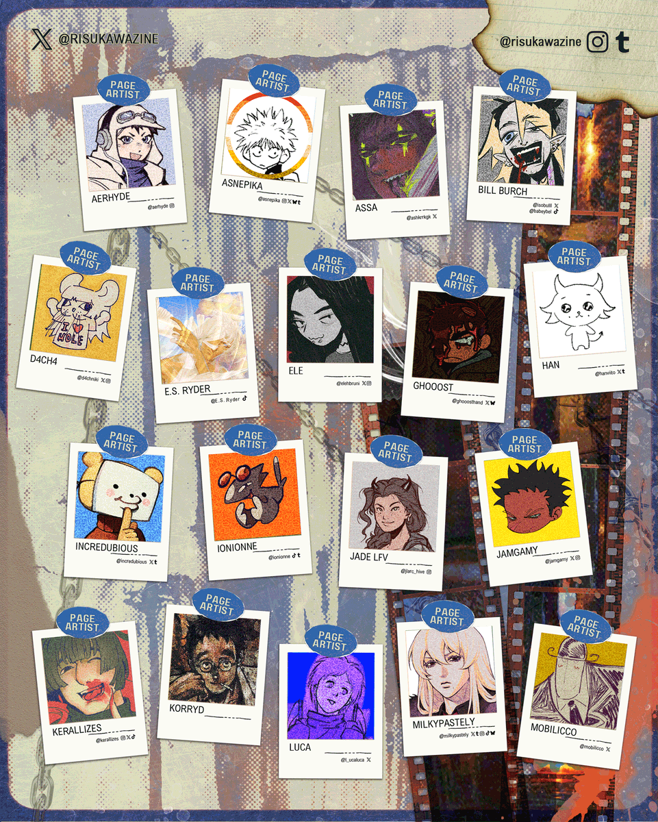 RISUKAWAZINE's tweet photo. 🌵 CONTRIBUTOR LINE-UP 🌵

Meet our incredible artists and writers for the Risukawa zine!! They have already been hard at work creating hauntingly beautiful pieces to share🩸⛓️

Be sure to keep an eye out for their individual Contributor Spotlights! ✨ https://t.co/wacUO8VW5h