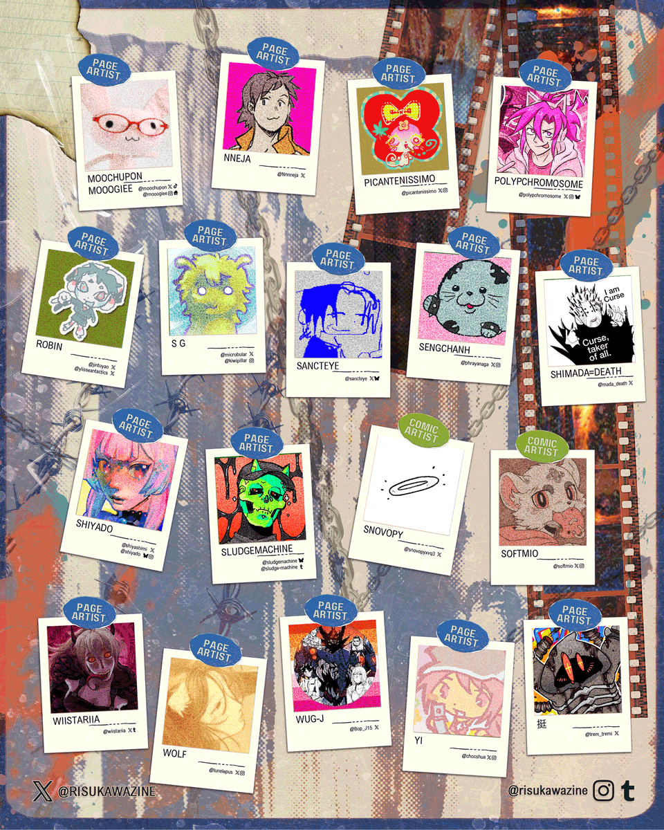 RISUKAWAZINE's tweet photo. 🌵 CONTRIBUTOR LINE-UP 🌵

Meet our incredible artists and writers for the Risukawa zine!! They have already been hard at work creating hauntingly beautiful pieces to share🩸⛓️

Be sure to keep an eye out for their individual Contributor Spotlights! ✨ https://t.co/wacUO8VW5h