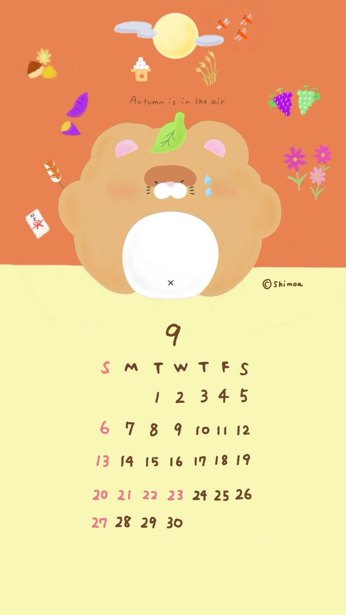 shimoamof's tweet photo. 9月のカレンダーイラストです
#イラスト　#カレンダーイラスト
#9月　#ゆるいイラスト　
#あせあせアニマル　
#たぬき https://t.co/NniCFw0T9Y