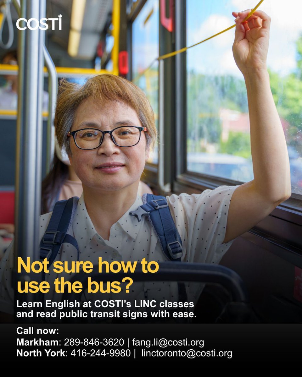 COSTI_org's tweet photo. You need to get somewhere. But the announcements are fast. The signs are confusing. You miss your stop again. Something this simple should not feel this hard. Sign up for COSTI's LINC classes today! https://t.co/IJnw3Jcl17