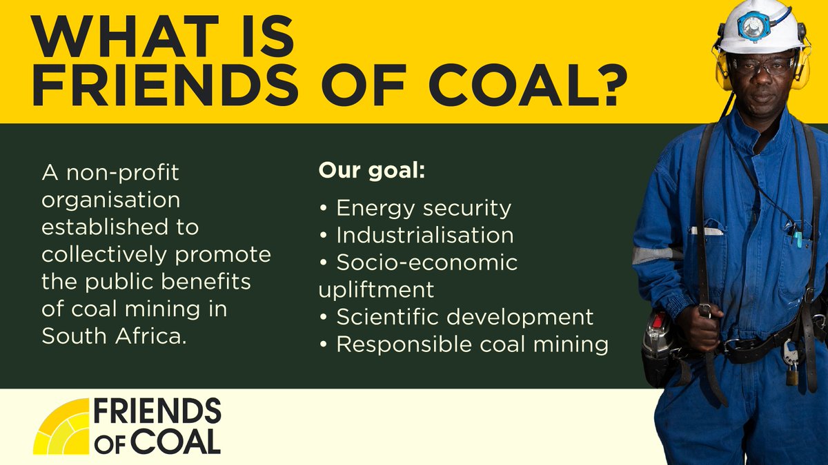FriendsOfCoalSA's tweet photo. Friends of Coal support the sustainable supply of coal as an affordable and abundant baseload material and advocate for the role coal continues to play in SA’s energy security, industrial development and economic growth.

#FriendsOfCoal #CoalIsEssential #EnergySecuritySA https://t.co/iSpRWfbpta