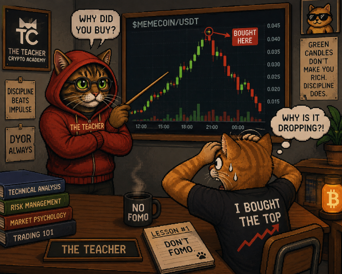 TeacherCatSOL's tweet photo. 🐱 STUDENT CHECK

Be honest...

Have you ever bought a coin because it was pumping? 😂

🟢 YES — I FOMO'D

🔴 NO — I AM A DISCIPLINED STUDENT

The Teacher is watching. 👀

#Crypto #solana #memecoin https://t.co/AZd2Iu7HsK