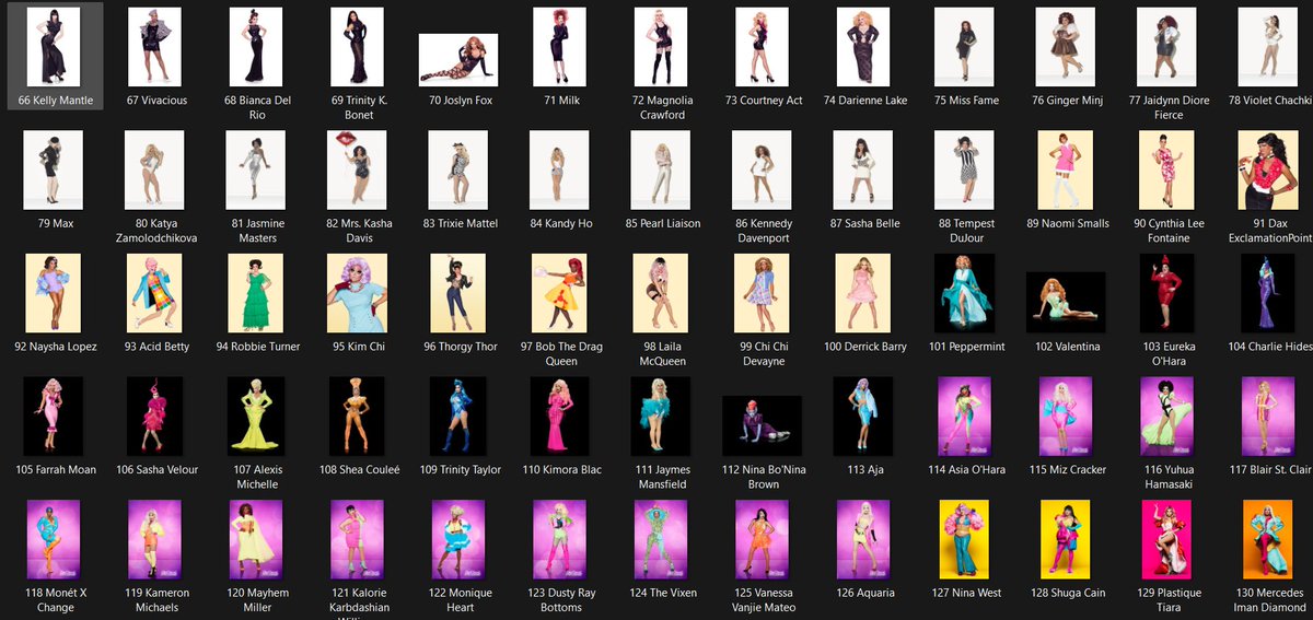 Tommylarghi's tweet photo. These are all the queens from Rupaul's drag race numbered by entrance order #dragrace https://t.co/HJrxEmYb0L