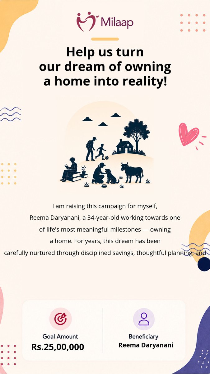Samantharidrog's tweet photo. Help us turn our dream of owning a home into reality!

I am raising this campaign for myself, Reema Daryanani, a 34-year-old working towards one of life's most meaningful milestones — owning a home. 

To donate - https://t.co/VHU6UBBQMp https://t.co/NeAL97NAAT