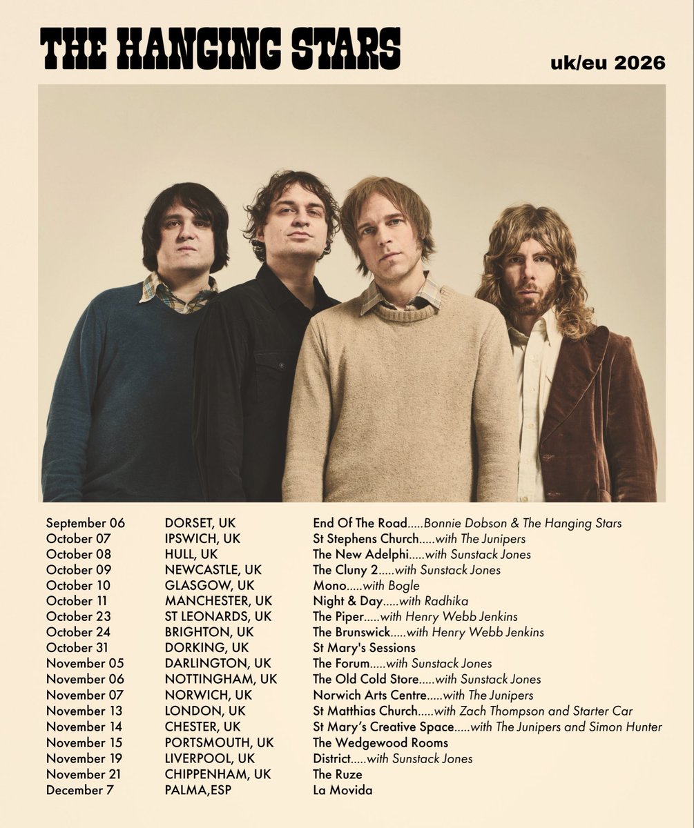 TheHangingStars's tweet photo. Here is an up to date list of our tour dates this autumn. We have also handpicked some of our favourite current artists to join us on some of the dates. It’s going to be great!

Tickets: https://t.co/mIP8JjzKEr https://t.co/OHiyuOGn2b