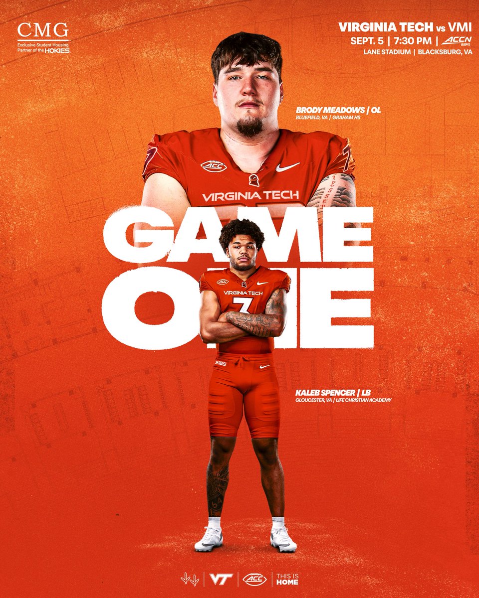 HokiesFB's tweet photo. 𝐆𝐀𝐌𝐄 𝐎𝐍𝐄.

WEAR ORANGE🟠

📍: Lane Stadium, Blacksburg, VA

📺: 7:30 PM EST ON @accnetwork 

#LetsGoHokies https://t.co/mxe2P8tyJs