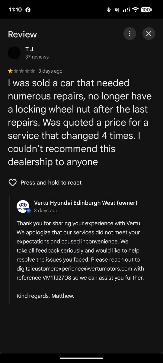 TAlbashir21680's tweet photo. @VertuMotors public follow ups but no courtesy to acknowledge or contact when you email into these guys. Great customer service from Vertu again, same service as their online complaints form (still awaiting a reply to the original complaint from July 25th) https://t.co/rcAYPUoe8n