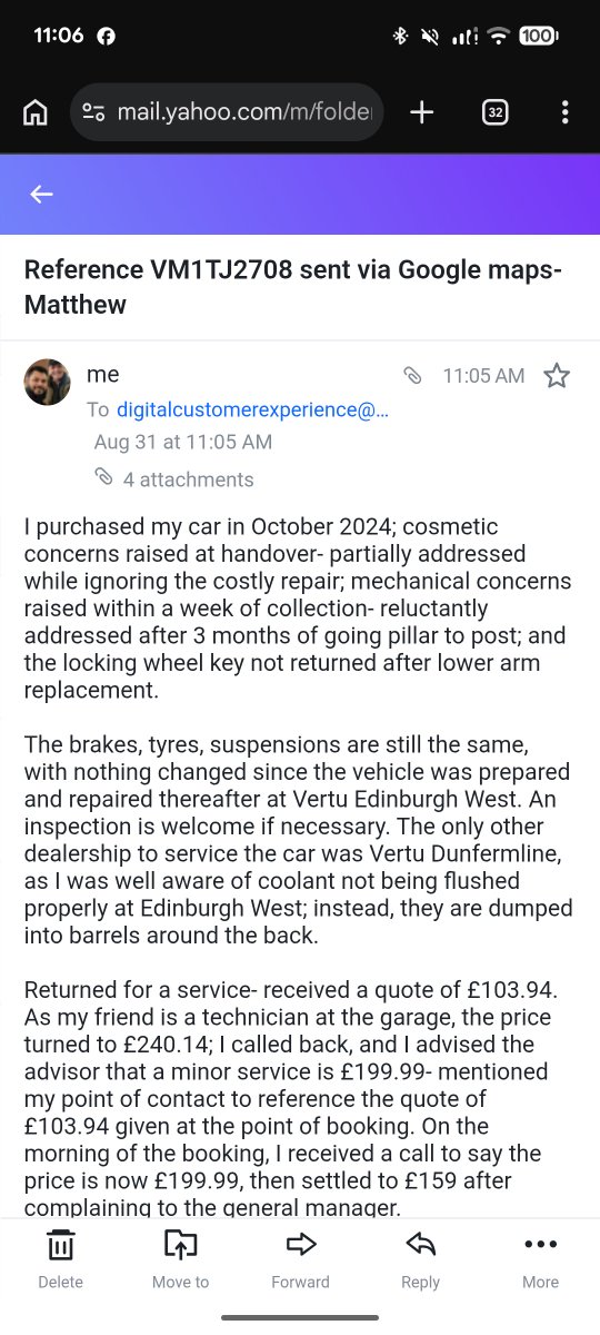TAlbashir21680's tweet photo. @VertuMotors public follow ups but no courtesy to acknowledge or contact when you email into these guys. Great customer service from Vertu again, same service as their online complaints form (still awaiting a reply to the original complaint from July 25th) https://t.co/rcAYPUoe8n
