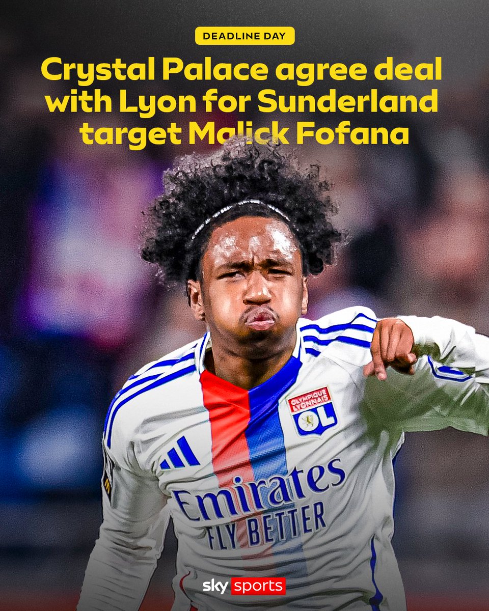 SkySportsPL's tweet photo. Crystal Palace have agreed a deal with Lyon for Sunderland target Malick Fofana as they attempt to hijack the transfer 🚨 https://t.co/0yMrqmljI4