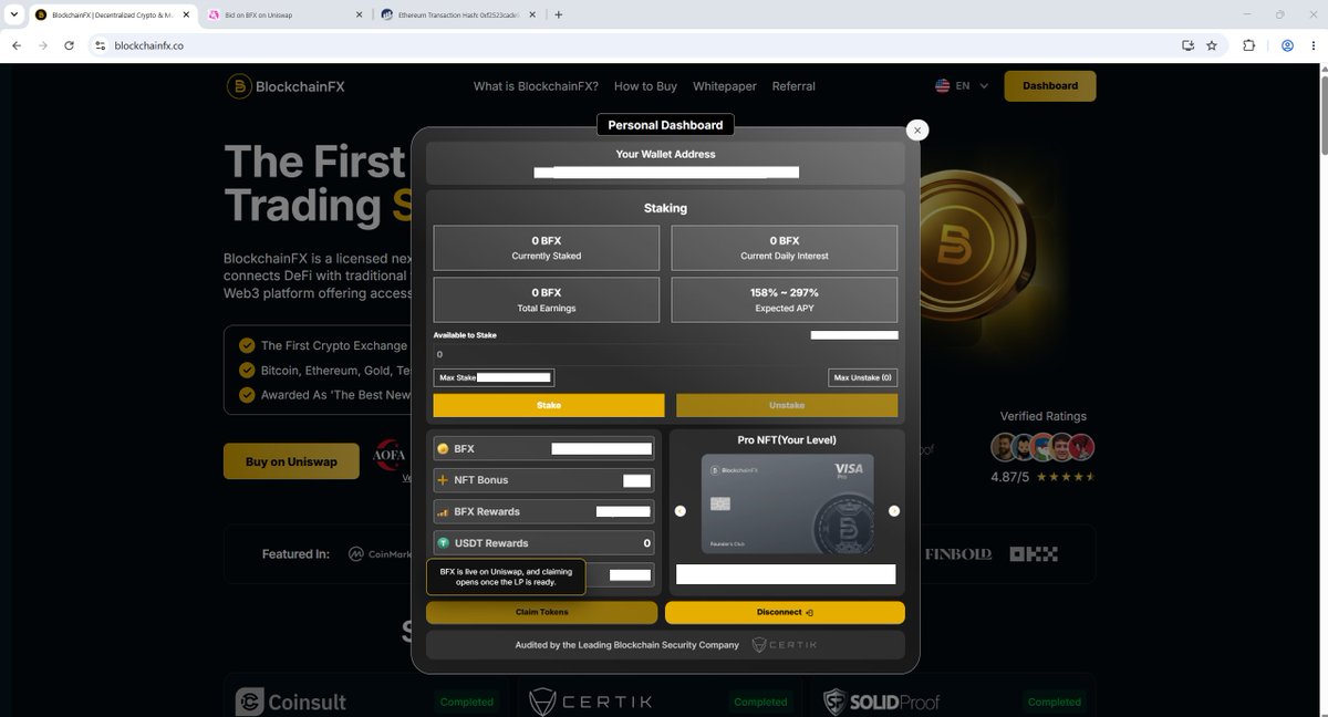 CryptoAuditor26's tweet photo. 🚨 CRITICAL THREAD: Exposing the #BlockchainFX listing fake-out. The team claimed a $15M presale milestone, but when the 3:00 PM UTC countdown hit, the dashboard claim button was locked with a deceptive "LP being added" tooltip. Let's look at the actual on-chain data. $BFX #BFX https://t.co/F7eCbCmeVu