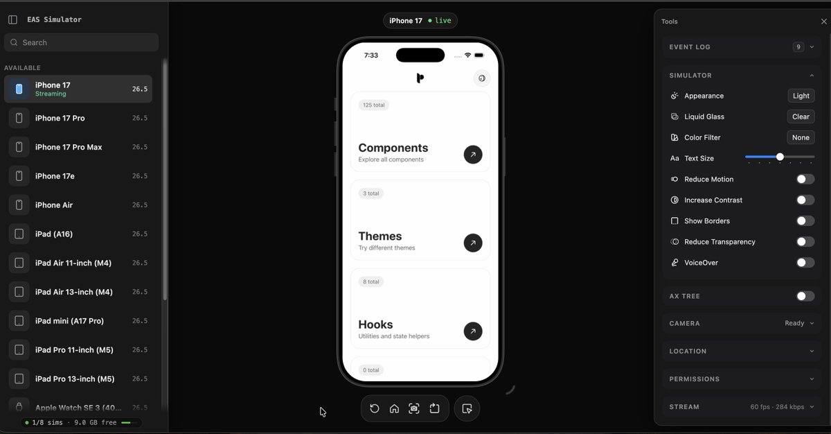 KhalidDevLog's tweet photo. Just tried @expo Simulators in the browser and it actually changes how you develop apps.

No Xcode, no setup, no waiting. Run your app on a real iOS simulator from anywhere.

Thank you @expo for building this, and thank you @joe_d_ryan for giving me the chance to try it. 🙏

#ReactNative #OpenSource #expo