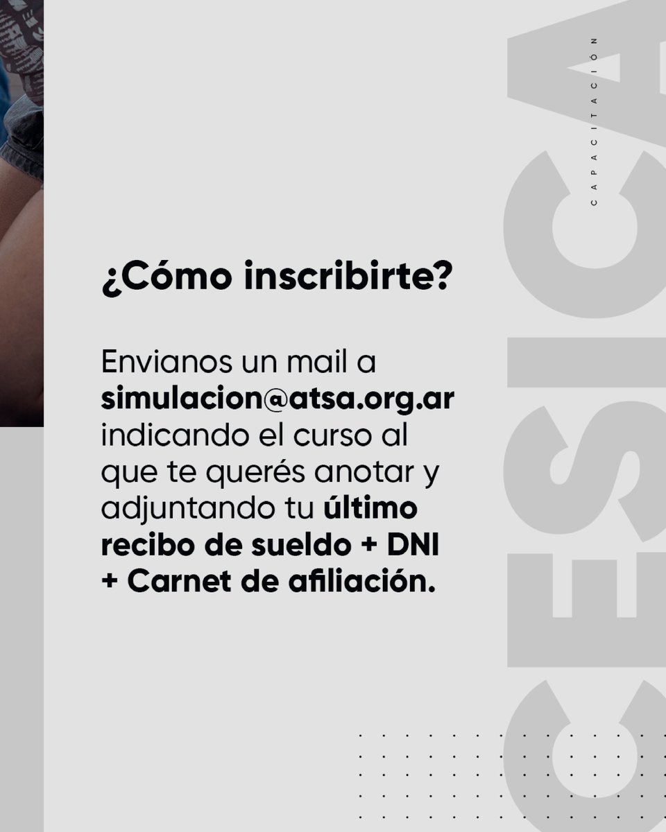AtsaBsAs's tweet photo. 📚 ¡El CESICA te invita a seguir capacitándote!

🫀 RCP para adolescentes — 7/9, de 9 a 11 h.
🩺 Taller de arritmias — 9/9, de 15 a 17 h.
📢 Inscripciones desde el 1/9.

Enviá último recibo, carnet sindical y DNI a simulacion@atsa.org.ar.

📜 Se entregan certificados.

Más Info: https://t.co/EBVi4wKSgO

💙 ¡Sumate y seguí incorporando herramientas!
