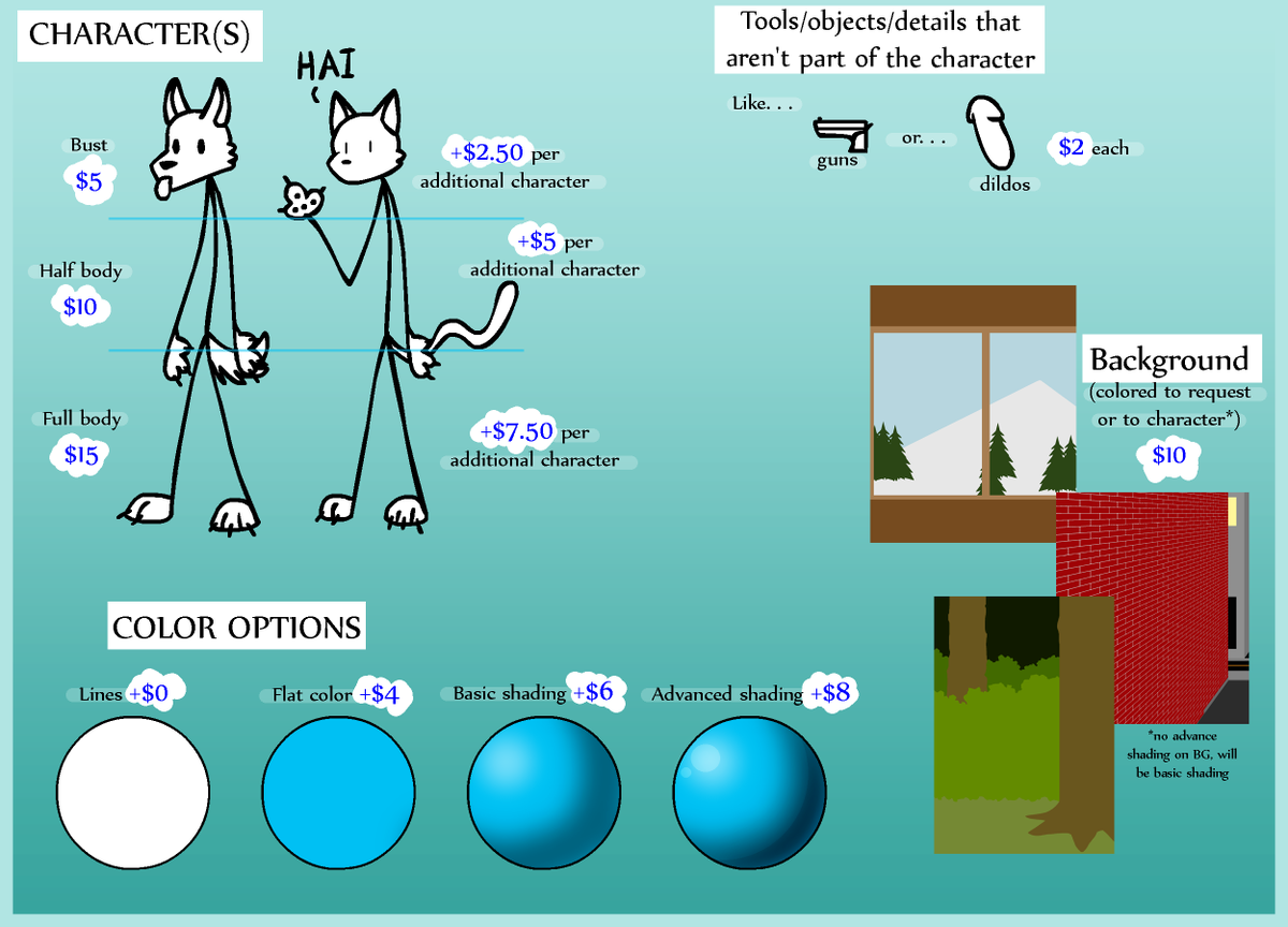 Blude550's tweet photo. Want to commission me? Here's my price sheet. My art isn't that good, so I charge bargain bin rates. https://t.co/BIK3bmULOV