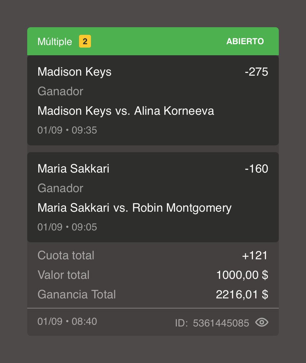 dante_dread's tweet photo. Buenos días mi gente espero que estén bien y vamos a empezar muy bien este mes de Septiembre 🇲🇽🇲🇽🇲🇽

Así que les regalo mi pick de US-OPEN y vamos a darle con todo , me saludan a la cajera hdlv 🤑🤑🤑 https://t.co/4VuPDd2muW