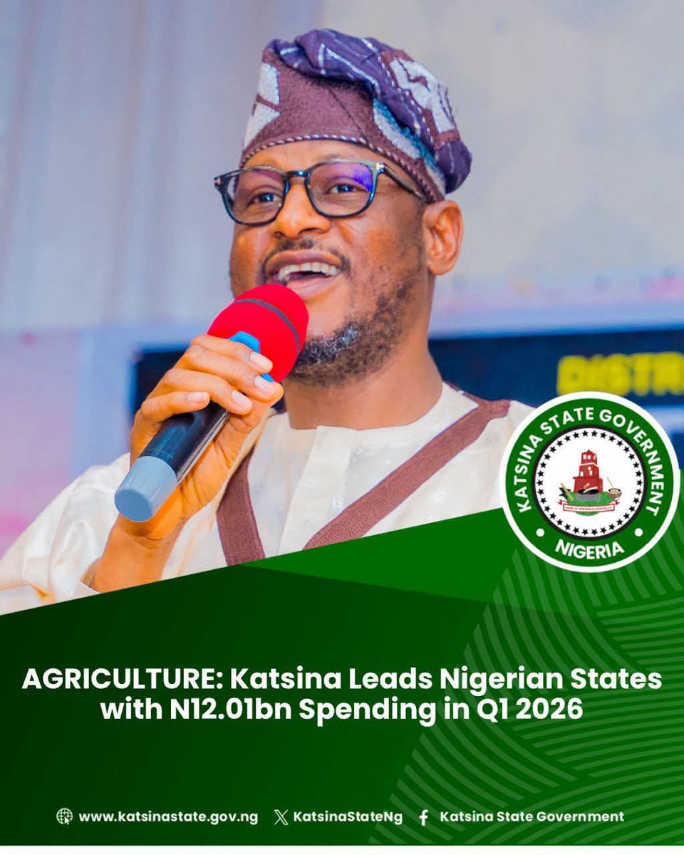 Naimyandoma's tweet photo. AGRICULTURE: Katsina Leads States with N12.01bn Spending in Q1 2026

Katsina State has emerged as the highest-spending Nigeria agriculture. https://t.co/W6X1pTKmE1