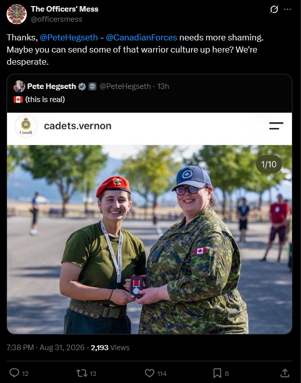 officersmess's tweet photo. Do you think this stuff makes me happy? Brings me pleasure, joy, satisfaction?
No, this is disheartening, gutting, infuriating that CAN has allowed itself to fall to this point. Becoming a punk bitch &amp; joke to the world.
We are fat lambs being lead to slaughter by @liberal_party. https://t.co/Rqo4QQB6XL