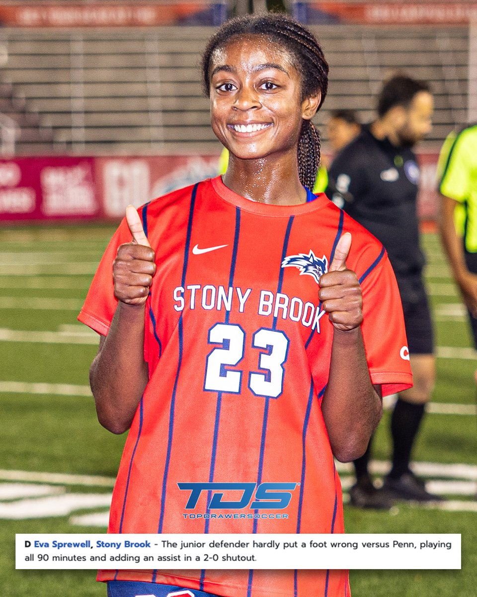 StonyBrookWSOC's tweet photo. Team of the Week ⭐️
Eva Sprewell was named to the @TopDrawerSoccer National Team of the Week after assisting on a goal in a shutout victory over Penn! https://t.co/bo7mcYFaJV