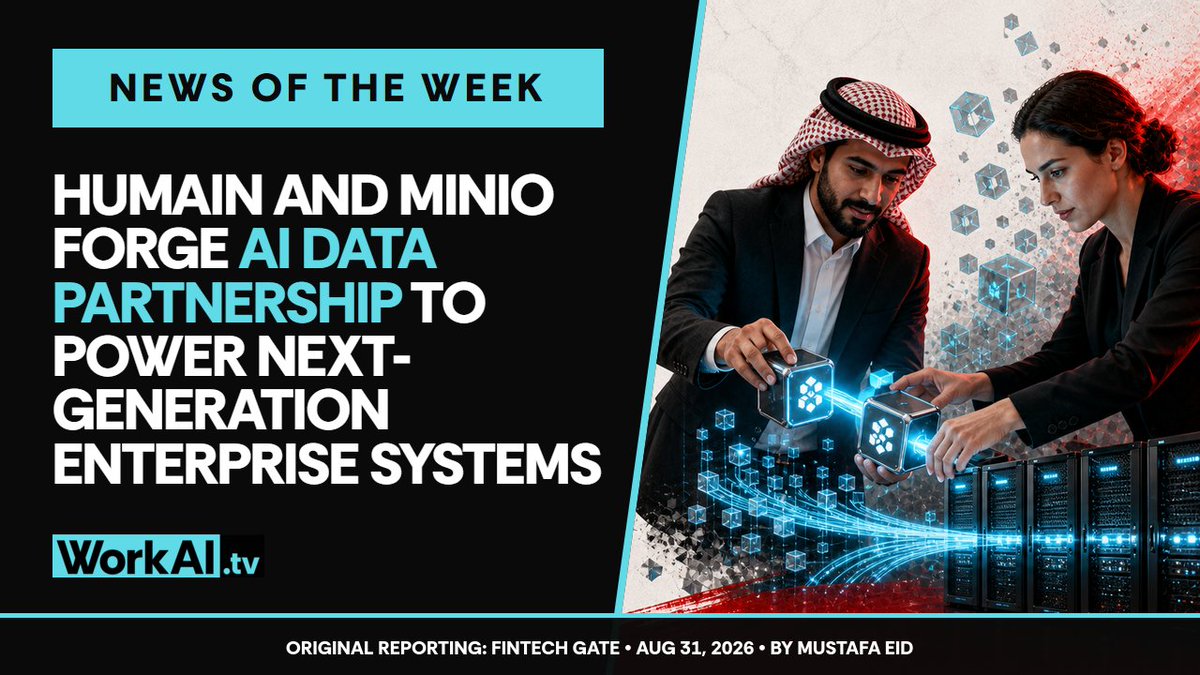 WorkAITV's tweet photo. @HUMAIN named @Minio to lead the architecture and development of HUMAIN Fabric, an AI-native data platform launching first for Saudi enterprise and public-sector deployments.

https://t.co/UWjw4Ojsur

#EnterpriseAI https://t.co/vxopMC6AWq