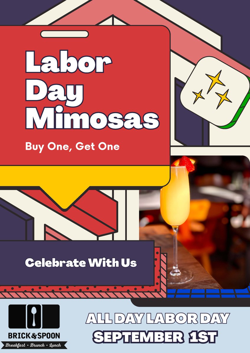 BrickAndSpoonMS's tweet photo. 🥂 Labor Day Weekend calls for mimosas!

Join us at Brick &amp; Spoon all weekend long and enjoy our BOGO Mimosas special. Grab your brunch crew, raise a glass and make the most of the long weekend! 🍊✨
#brickandspoontupelo #BOGOMimosas #LaborDay https://t.co/SjdfYmErk4