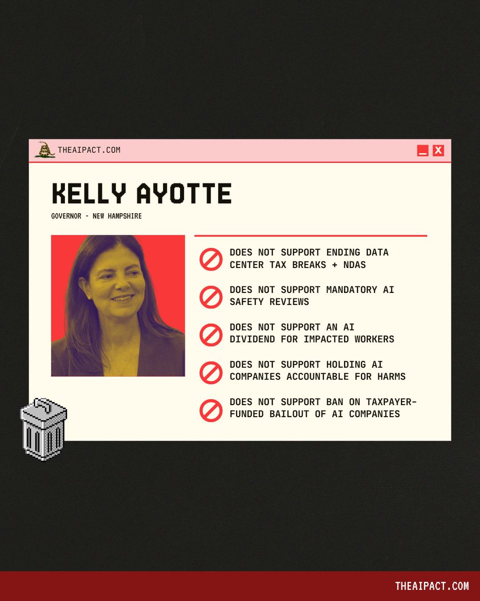 TheAIPACT's tweet photo. New Hampshire gubernatorial candidate Cinde Warmington signed the AI PACT!

She is running against Gov. Kelly Ayotte who has signaled support for a temporary data center moratorium but has not yet signed anything into law related to AI safety. https://t.co/kgMv3UQJ6B