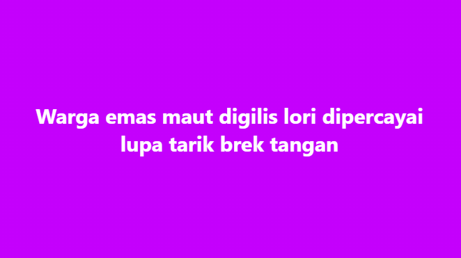 SinarOnline's tweet photo. Warga emas maut digilis lori dipercayai lupa tarik brek tangan
Seorang lelaki warga emas maut digilis lori yang dipandunya selepas kenderaan itu menggelongsor di hadapan sebuah kilang ayam di Taman Mawar, Machap Baru di sini pada Selasa.
#kemalangan #digilis #brek
Artikel https://t.co/y8wqFrRag8