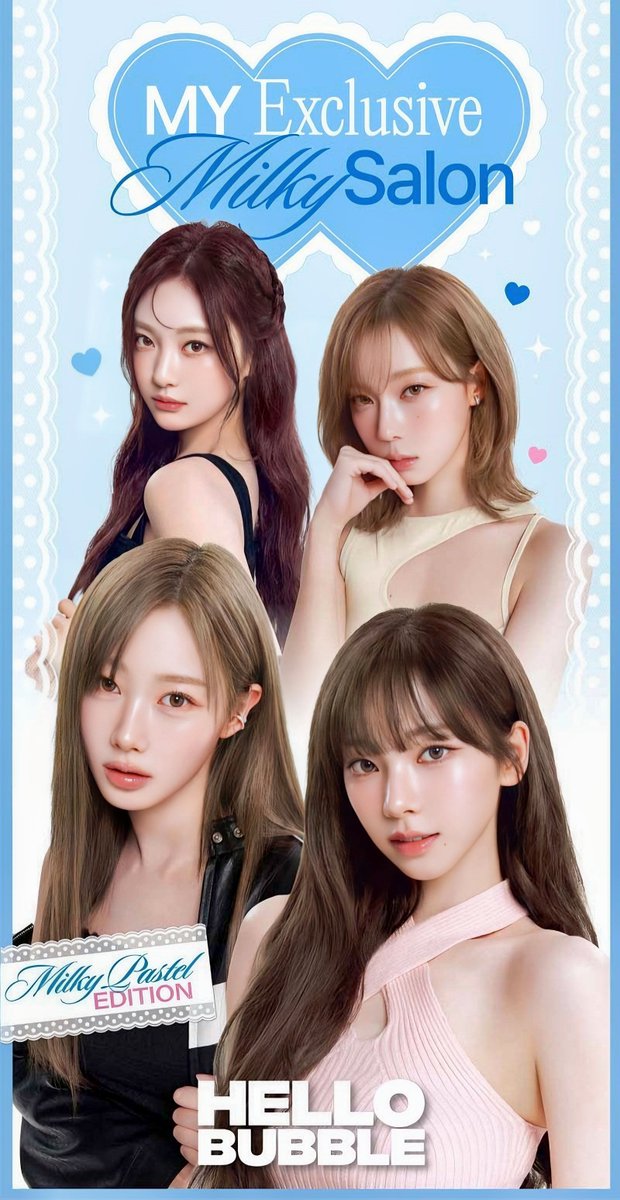 Kapin's tweet photo. ( . . 예쁜 머리! ) ㅡ꧔; Welcome to the exclusive 𝗠𝗬 𝗦𝗮𝗹𝗼𝗻, 𝖬𝗂𝗅𝗄𝗒 𝖯𝖺𝗌𝗍𝖾𝗅 edition. 𝖧𝖾𝗅𝗅𝗈 𝖡𝗎𝖻𝖻𝗅𝖾, which of these colors makes the best transition? •᎑• ໋ https://t.co/eN6KLlDLxk