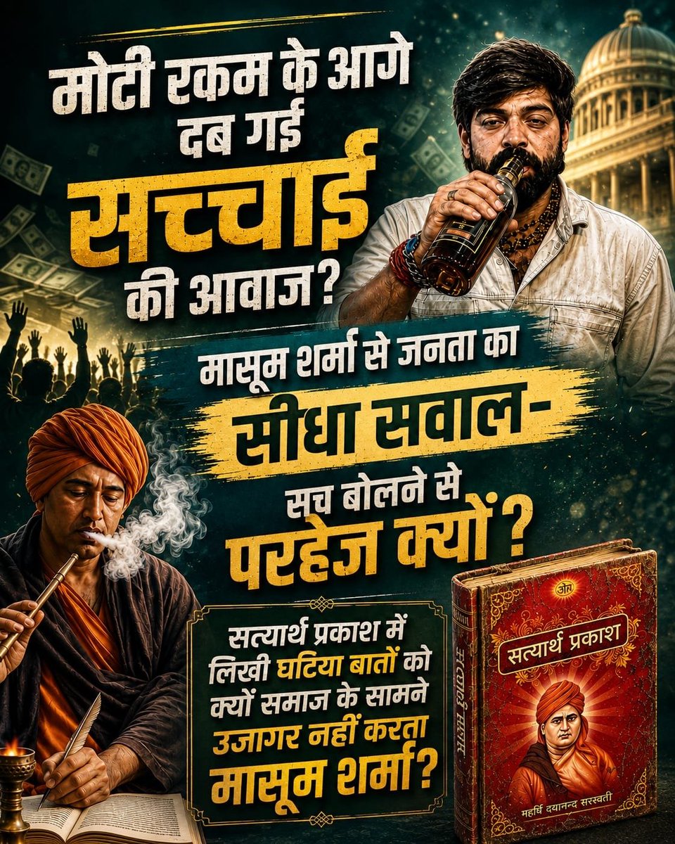 Banwari08626754's tweet photo. #संतरामपालजी_Vs_महर्षिदयानंद
बिकने वाले लोग कही भी बिक जाते अपना जमीर तक बेच डालते हैं।
ऐसा ही किया है मासूम शर्मा ने।
सच का साथ दिए बिना झूठे निरर्थक आरोप लगाना सन्त रामपाल जी पर ��सकी ईर्ष्या को दर्शाता है।
Factful Debates YouTube Channel https://t.co/3HW9ciYMfe