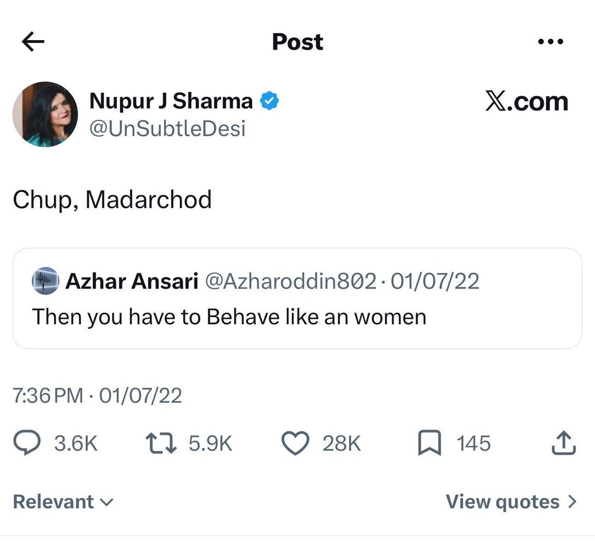 Just_D786's tweet photo. Ek nupur j sharma krke so called activists/journalist hai jo aaya din logo ko gandi gandi gaaliya deti hai use hamare PM follow karte hai https://t.co/cMEPRVob7P