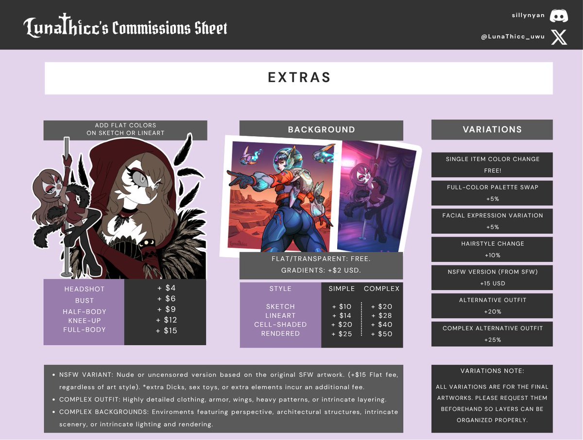 LunaThicc_uwu's tweet photo. 🎨✨Comms Open!
I’ve updated my price sheet with new rates for art variations (including outfits, expressions, and NSFW variants).

Remember, slots are handled on a first-come, first-served basis! Check the images attached.

❤️ Thank u for ur support~! https://t.co/0NUUFA9X9K