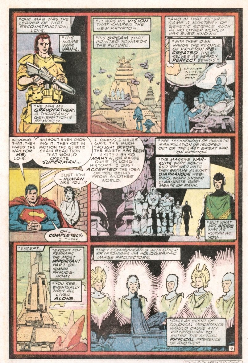 KevinWolffart's tweet photo. #MikeMignola inked by #CarlosGarzon WOK4 - Superman tells Lois about Krypton history, and how the long war led to Kryptonians wearing exo-suits almost from birth, keeping them healthy and long-lived but also sterile and apart from each other. Jor-El is fascinated by Lara... https://t.co/KZkPKit5iL