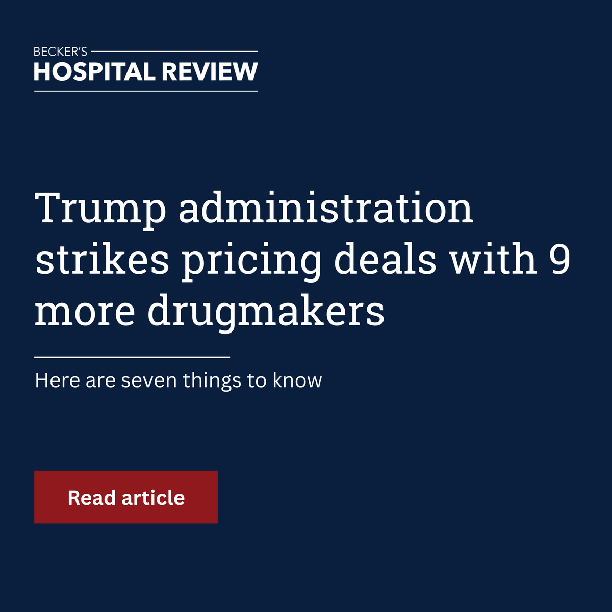 BeckersHR's tweet photo. Trump administration strikes pricing deals with 9 more drugmakers 

President Donald Trump reached agreements with nine pharmaceutical manufacturers to lower prescription drug prices in the U.S.

https://t.co/OZj12j1JnS https://t.co/HwkvpRMBy7