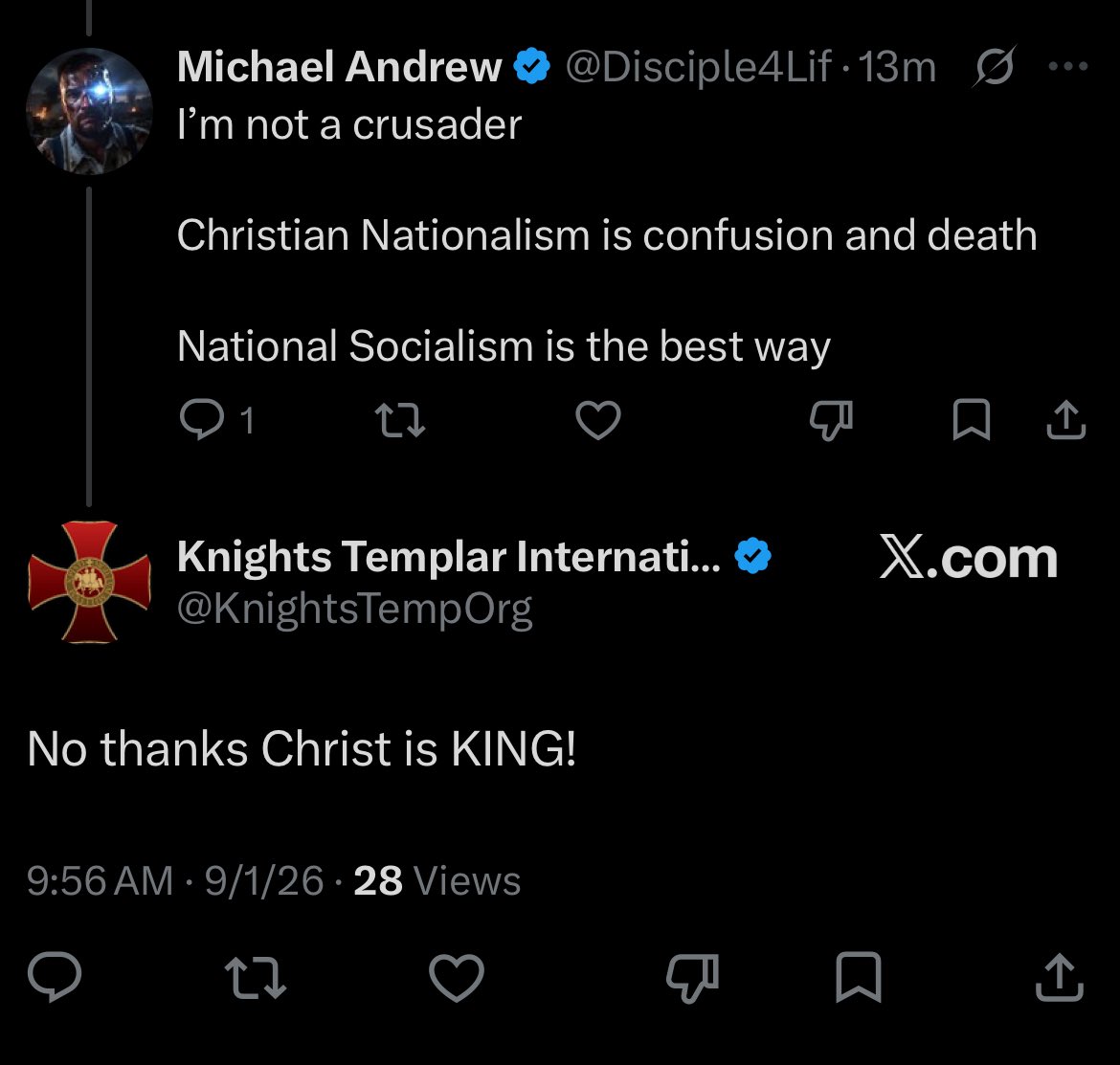headless_giant's tweet photo. The point of the christian nationalism was never to support European people, you were meant to fall for Christianity again to die in Africa on another replacement migration crusade LARP. https://t.co/SQiTVVcrB6