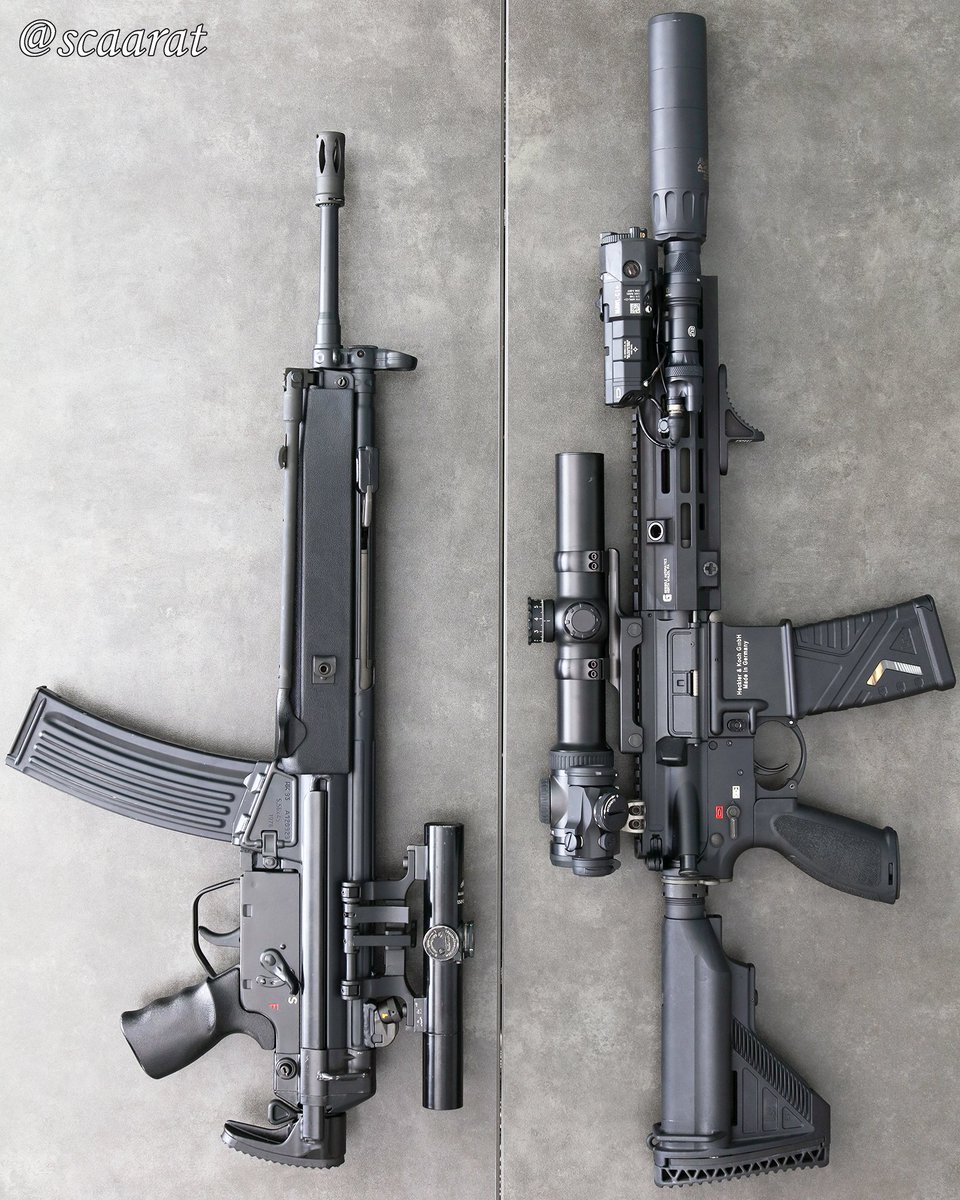 ScaarAT's tweet photo. Similar concepts, decades apart: H&amp;K HK93 and H&amp;K MR223 https://t.co/aMY3bCsYCA